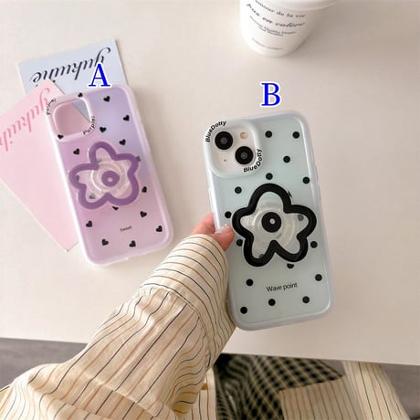 CUTECASE花グリップ アイフォン15Pro/15ケース 水玉模様 iPhone14promax/13ケース スタンド付 指紋防止 CM4530
