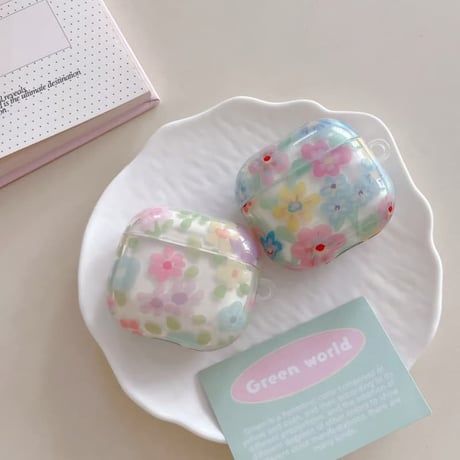 CUTECASE 春におすすめ Airpods Pro3ケース 花柄 Airpods4/3カバー pro2/Pro1ケース 可愛いキーホルダー キュートCM6143