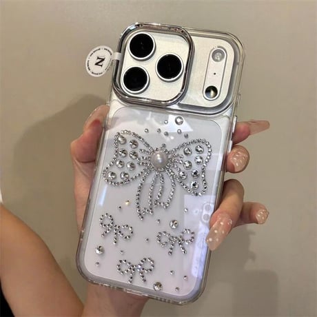 CUTECASE ダイヤリボン iPhone17Pro/17ProMaxケース パール iPhoneAir/17/16Proケース ハンドメイド キラキラ 綺麗 CM5726