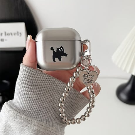 CUTECASE メッキ AirpodsPro3ケース 高級感シルバー Airpods4/3カバー AirpodsPro第2/1世代 ビーズストラップ ギフトにおすすめCM6362