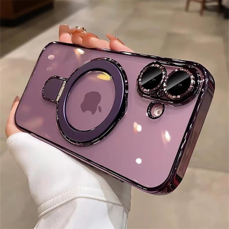 CUTECASEiPhone16Pro/16ProMaxケース MagSafeリングスタンド iPhone15Pro/14/13ケース レンズカバー 黄ばまない CM4641