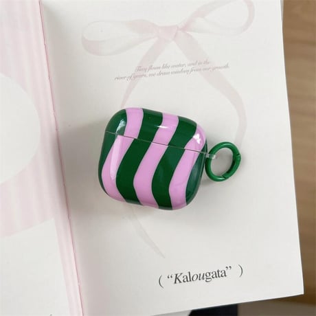 CUTECASEストライプ柄 Airpods 4ケースカバー 艶感 AirpodsPro3/2ケース シック airpods3カバー リング付き 可愛い オシャレ CM5604