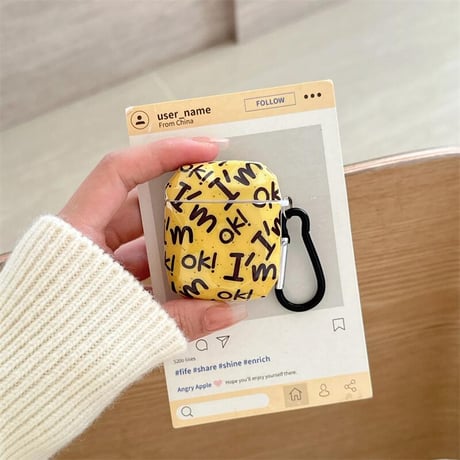 CUTECASE I'm ok Airpods 4ケース イェロー Airpodspro2/proカバー Airpods3/2 カラビナ付き ギフトにおすすめCM4989