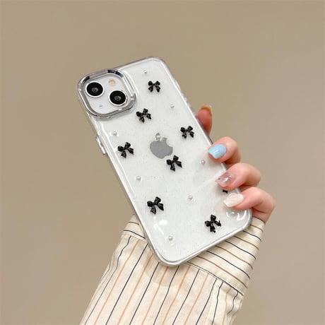 CUTECASE金属リボン iPhone15/15proケース パール iPhone14/13pro/12クリアケース かわいい 女子力高いCM4440
