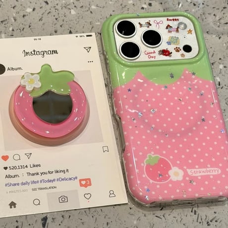 CUTECASE ストーベリーミラーグリップ iPhone17pro/17ケース MagSafe対応 iPhone16pro/15ケース 美味しそう 可愛いCM6006