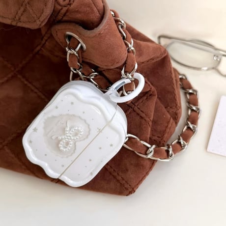 CUTECASE 可愛いリボンデコ AirpodsPro3/４ケース ウェーブ型 Airpods3/Pro2ケース おしゃれ ホワイト 女子力アップ CM5752
