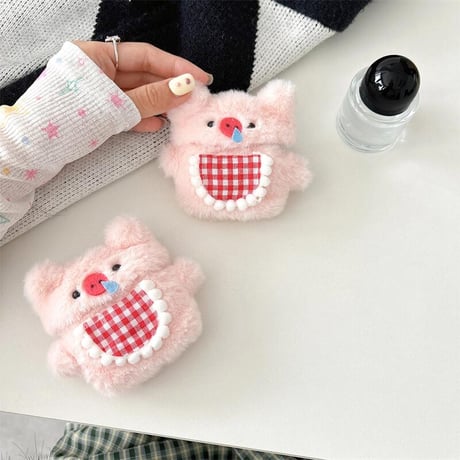 CUTECASEふわふわブタ Airpods4/Airpodspro2/pro/ケース ピンク Airpods3/2カバー 可愛い 女子力アップ 柔らかいCM4638