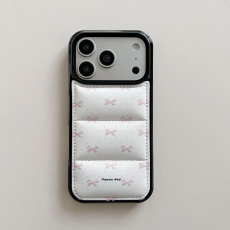 CUTECASE リボン柄ダウンジャケット風 iPhone17Pro/17ケース 上品 頑丈 iPhone16Pro/15カバー 冬に人気 CM5778