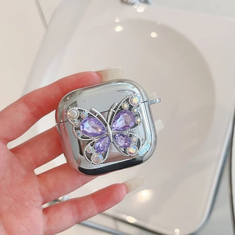 CUTECASE ダイヤ蝶 AirpodsPro3ケース メッキ Airpods3/pro2カバー 可愛い キーホルダー付 おしゃれCM6396