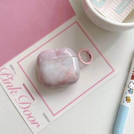 CUTECASE 淡色系大理石柄 Airpods Pro3ケース 光沢感 Airpods4/3カバー pro2/Pro1ケース 可愛い リング付 おしゃれさんにおすすめCM6306
