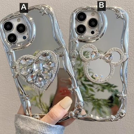 CUTECASEダイヤミラー iPhone15pro/15ケース キラキラ 豪華 iPhone14pro/13/12proカバー グリップ付き キラキラ きれい CM4076