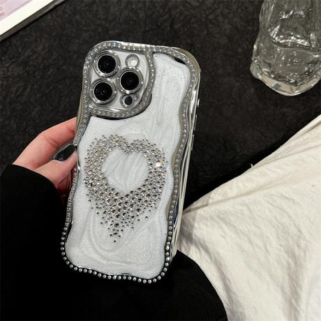 CUTECASEジュエリーハート iPhone16pro/16ケース うねうね枠 iPhone15/14promax/13proケース 大人可愛い 丈夫 高級感CM5229