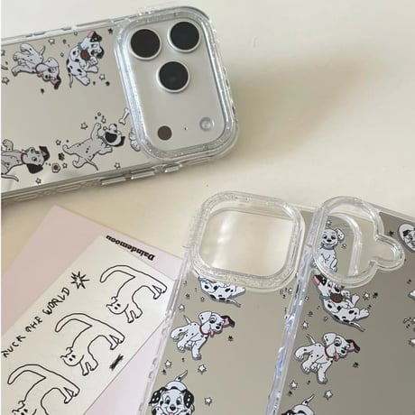 CUTECASE ダルメシアン 鏡付 iPhone17pro/17ケース グリップ付き iPhone16/15promax/14ケース かわいい 多機能便利CM6217