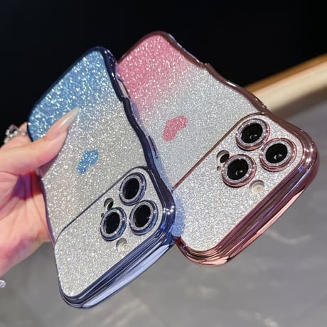 CUTECASE ハート柄 iPhone17/17Proケース キラキラレンズフイルム付 ラメ iPhone17ProMax/Air/16ケース ウェーブデザイン 落下防止CM5812