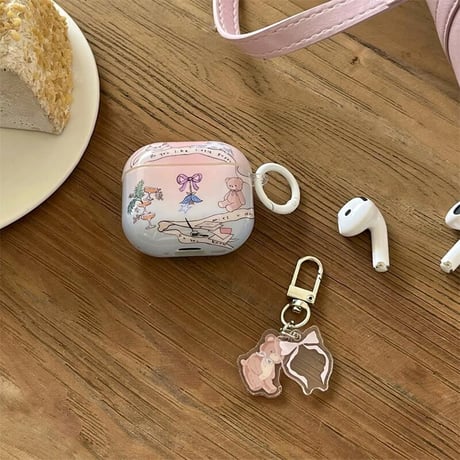 CUTECASE大人可愛い Airpods4ケース クマちゃん Airpods3/Pro2ケース airpodspro2カバー キーチェーン付 ギフトにおすすめCM5133