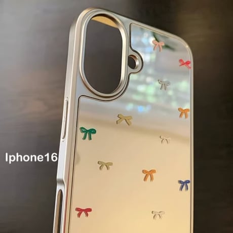 CUTECASE ミラー iPhone17/17Proケース リボン柄 iPhone16ProMax/15Pro/14/13 大人可愛い 頑丈 メッキCM5878