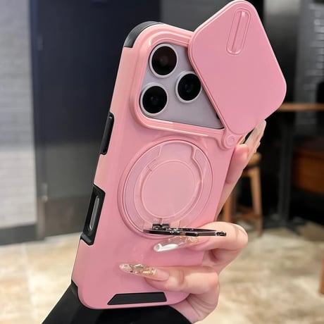 CUTECASE スライド式カメラ保護カバー付iPhone17Promaxケース MagSafe対応 iPhone17/16Proカバー 360度回転可スタンドリング カッコイイCM5798