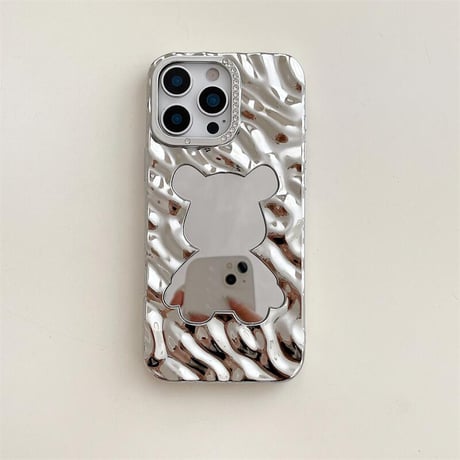 CUTECASE熊ミラー iPhone16pro/16カバー 艶感 iPhone15promax/14/13ケース ストーン シック おしゃれ CM5497