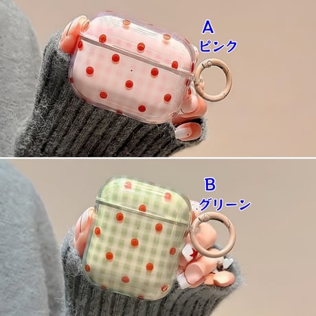CUTECASE 韓国風 AirpodsPro3ケース 水玉模様 Airpods4/pro2カバー チェック柄 お揃い リング付 半透明CM5867