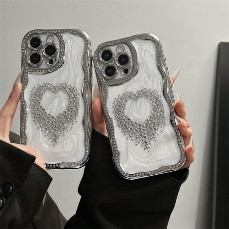 CUTECASEジュエリーハート iPhone16pro/16ケース うねうね枠 iPhone15/14promax/13proケース 大人可愛い 丈夫 高級感CM5229