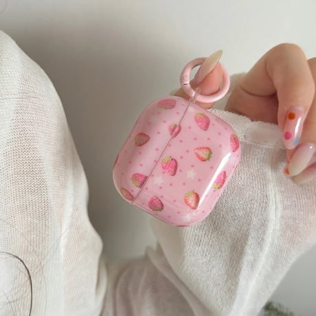 CUTECASEイチゴ柄 AirpodsPro3ケース 甘めコーデ Airpods4/3カバー AirpodsPro第2/1世代 ピンク ギフトにおすすめCM6515