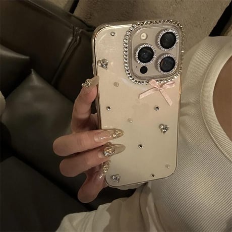 CUTECASEハンドメイド iPhone16pro/16ケース ダイヤ/ジュエリー iPhone15plus/14/13pro/12カバー 大人可愛い シックCM5474