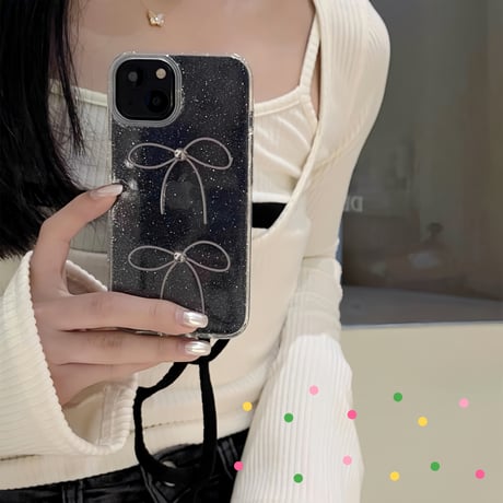 CUTECASE リボン クリアiPhone15/15proケース キラキララメ入り iPhone14/13pro/12クリアケース かわいい トレンドCM4050