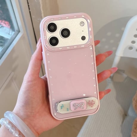 CUTECASE ダイヤリボンスタンド iPhone17Pro/17ケース ストーンライン iPhone16Pro/15/14ケース 淡色系 ガーリーファッションCM6338