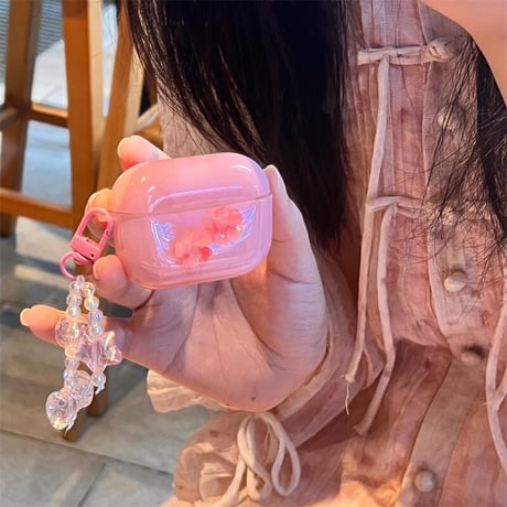 CUTECASE ピンクさくら AirpodsPro2/1ケース 大理石調 airpods3/2/2カバー リボンチャーム付 女子力アップ シック CM4322