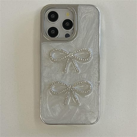 CUTECASE 流行の要素ジュエリーリボン iPhone16/15proケース ホワイト iPhone14/13proケース かわいい 女子力アップ 高級感CM4120