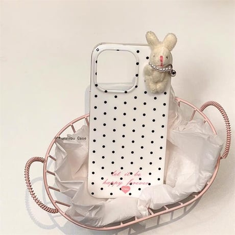 CUTECASE ウサギぬいぐるみ iPhone17Pro/16Proケース 水色模様 iPhone15Pro/14カバー 大人かわいい ギフトにおすすめCM5543