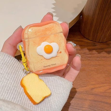 CUTECASE目玉焼きトースト Airpods4ケース キーホルダー エアポッズ3/Pro2ケース airpodspro2カバー 食べ物デザイン ギフトにおすすめCM5505