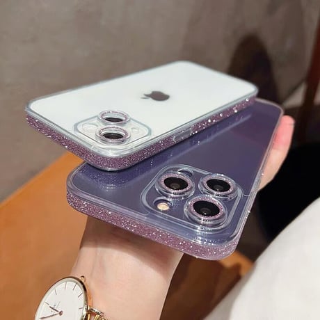 CUTECASE【iPhone15対応】ラメ入り枠 iphone14/13/12promaxカバー キラキラ シンプル オシャレカメラレンズカバー 全面保護 高品質 薄型 黄ばまないCM1877
