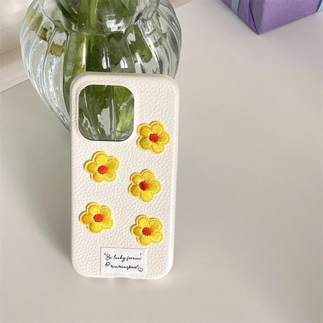CUTECASE 刺繡花 レザー iPhone15Pro/15promaxケース 高級感 アイフォン14pro/13/12ケース シック CM4394