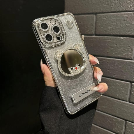 CUTECASE鏡付き iPhone16/16proケース スタンド付 iPhone15plus/14/13promaxカバー ジュエリーデコ 美しい かわいい CM5382