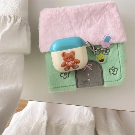 CUTECASE熊 Airpods 4ケース リボン柄 Airpods3/2カバー Airpodspro2/pro リング/キノコキーチェーン めっちゃ可愛いCM4999