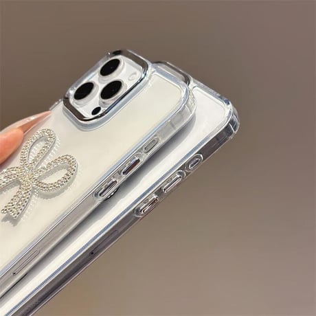 CUTECASEiPhone16e/16proケース ジュエリーリボン 高透明 iPhone15pro/14/SEカバー 可愛いストラップ 便利 高級感たっぷりCM5206