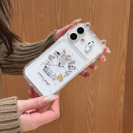 CUTECASE 猫の耳 iPhone17pro/17ケース 猫の日常 iPhone16pro/15ケース カメラカバー キラキラ 可愛いCM5999