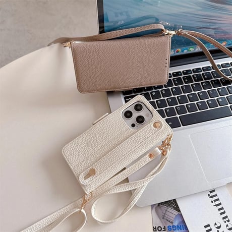 CUTECASE 手帳型 アイフォン16pro/15ケース ストラップ付 革製 iPhone14promax/13/12カバー カード収納 スタンド付CM4462