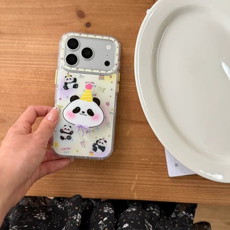 CUTECASE パンダ iPhone17pro/17ケース グリップ付き iPhone16/15promax/14ケース かわいい 多機能便利CM6271