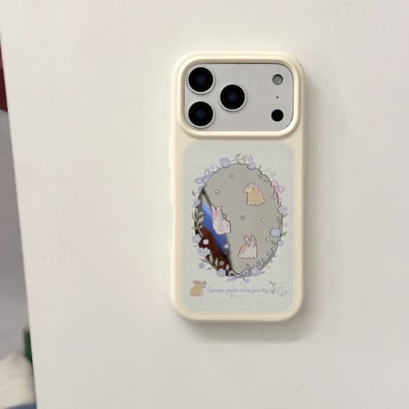 CUTECASE ウサギミラー iPhone17Pro/17ケース ホワイト iPhone17Promax/16Pro/15ケース かわいい 春夏向けCM6147