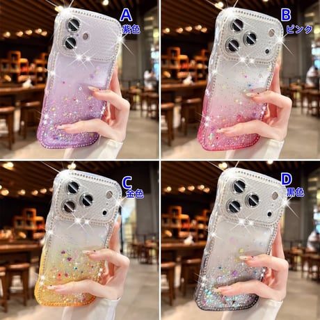 CUTECASE うねうねジュエリーラインiPhone17Promaxケース キラキララメ iPhone16Pro/15/14ケース グラデーションカラー レンズ保護CM6364