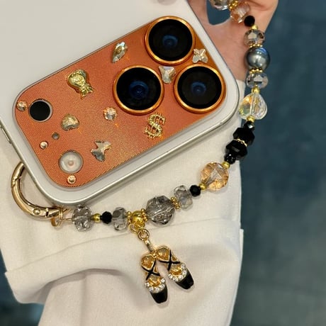 CUTECASE クール カメラ保護カバー メタル iPhon17ProMax/17Pro/17/Air 可愛いバレエシューズストラップ 女子力アップ CM5915