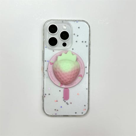 CUTECASEストロベリーグリップ iPhone16pro/16ケース マグネット ハートグリッター入り iPhone15promax/14/13proケース 多機能 女子力UP 可愛いCM5223