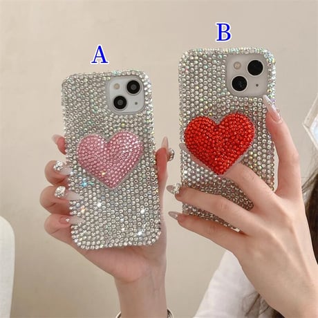 CUTECASEダイヤ iPhone16/16Proケース ビジューハートグリップ iPhone15Pro/14/13proカバー 華やか キラキラ 豪華 高品質CM4789