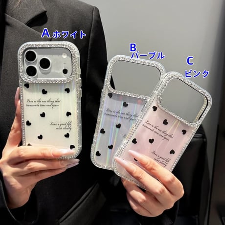 CUTECASE 光るハート柄 iPhone17Promaxケース ジュエリーライン iPhone16Promax/15pro/14ケース キラキラ 可愛すぎるCM6393