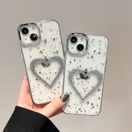 CUTECASEグリッターハート iPhone16pro/15ケース クリア iPhone14/13pro/12カバー 大人可愛い 黄ばまないCM5196