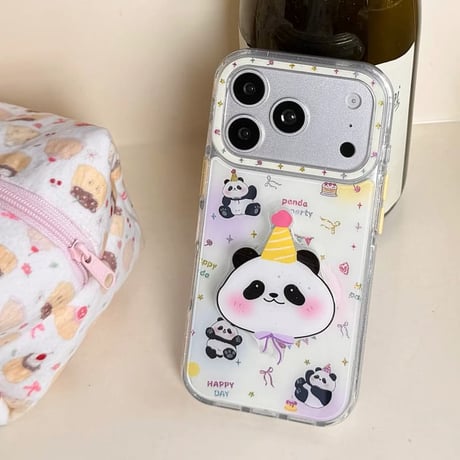 CUTECASE パンダ iPhone17pro/17ケース グリップ付き iPhone16/15promax/14ケース かわいい 多機能便利CM6271