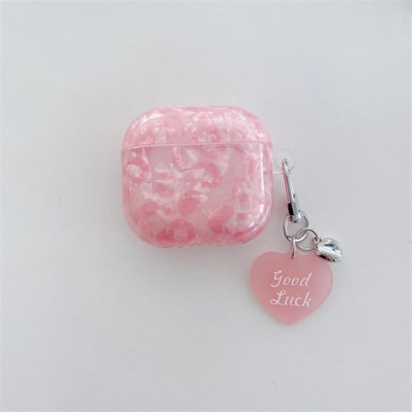 CUTECASE桜ピンクシェル柄 Airpods 4ケース Airpods3/Pro2ケース airpodsproカバー 可愛いキーチェーン付 女子力高い CM5147