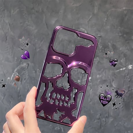 CUTECASEドクロ iPhone15pro/14promaxケース 透かし彫りスカル iphone13/12/11カバー カッコイイ メッキ 頑丈ギフトCM2311